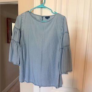 J Jill Light Blue Tiered Bell Sleeve Women's Top